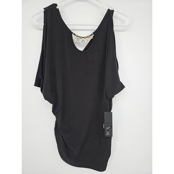 BCX Club Top Medium With Rhinestone Jewel On Neckline Y2K Cold Shoulder - Picture 1 of 5
